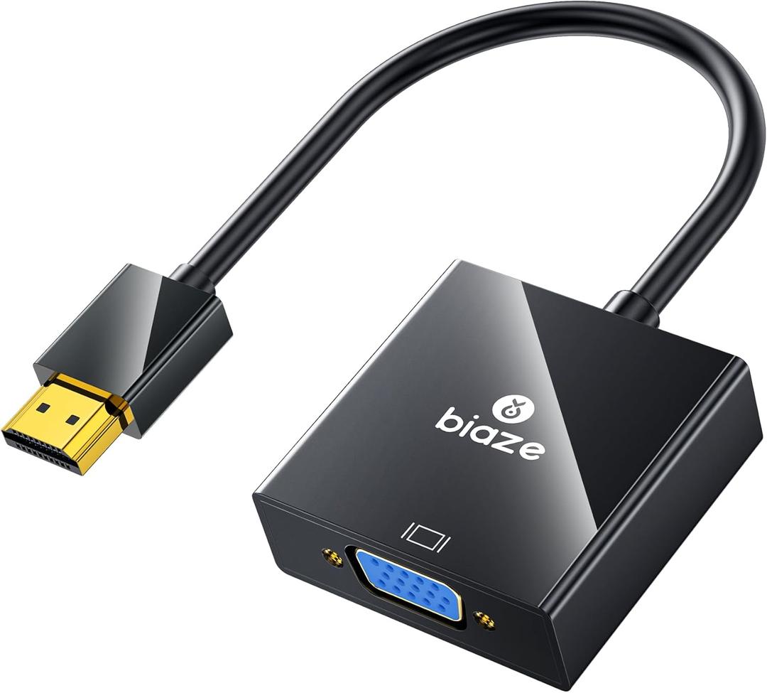 biaze HDMI to VGA Adapter with 3.5mm Audio & USB Power  1080P Converter for Laptop, TV Box, PS4, Monitor & Projector