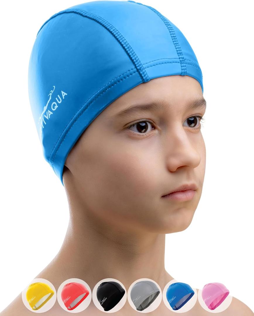 Spandex Swim Cap with Protective Layer // Comfortable Swimming Cap for Women Men Adult and Kids, Toddlers & Preschoolers Size / Unisex