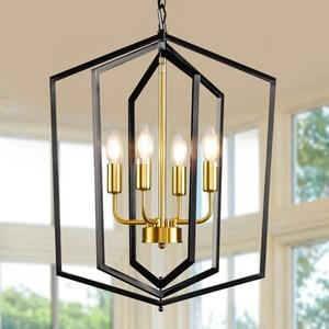 18.1" Black and Gold Chandelier, 4-Light Industrial Ceiling Pendant Light Fixtures, Modern Dining Room Chandelier, Farmhouse Pendant Lights Kitchen Island, for Living Room, Bedroom, Foyer, Entryway