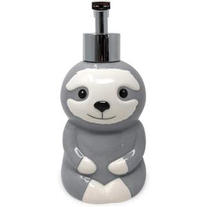 Isaac Jacobs Gray & White Ceramic Sloth, Liquid Soap Pump/Lotion Dispenser with Chrome Metal Pump (Holds Up to 12 Oz.)  Great for Bathroom, Kitchen Countertop, Bath Accessory (Sloth)