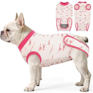IDOMIK Dog Recovery Suit for Female Spay - Adjustable Anti-Licking Dog Post Surgery Onesie, Male Female Dog Neuter Spay Suits, Soft Abdominal Wound Bandage & E-Collar Cone Alternative (Pink, M)