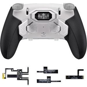 eXtremeRate Beyond Back Paddles Kit for PS5 Edge Controller, OLED Display, Redesigned Ergonomic Rubberized Grips Bottom Shell, Remappable 4 Back Buttons Set for PS5 Edge Controller - White & Black