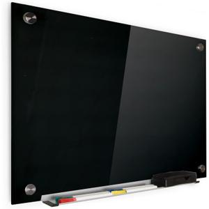 Real Glass Dry Erase Board, 18" x 24", Tempered Glass Surface, Frameless Wall Mount, with 4 Assorted Color Markers and Eraser, by Better Office Products (Jet Black)