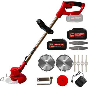 Brush Cutter Cordless Weed Wacker Electric with 3Types Blades,Weed Eater Electric Brush Cutter Battery Powered for Lawn Garden Pruning/Trimming,Included 2Pcs 4Ah Batteries,Lightweight
