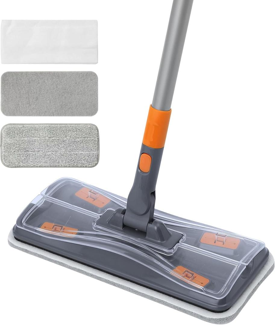 CLEANHOME Lightweight Flat Mop with 10 Disposable & 1 Washable Pads, Scrubber for Wet/Dry Hardwood Floor Cleaning, Tile Grout Cleaner, Microfiber for Laminate, Pet Hair Dust