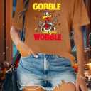 Thanksgiving Shirts for Women Gobble Til You Wobble T Shirt Gobble Turkey Short Sleeve Graphic Tee Tops (M)