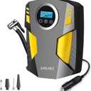 Tire Inflator Portable Air Compressor Car Tire Pump with 3 Nozzle Adaptors and Digital LED Light DC 12V Electric Car Air Pump for Car Tires and Other Inflatables Yellow