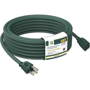 EP 50FT Green Outdoor Extension Cord, 16/3 SJTW Heavy Duty Waterproof, 3 Prong Grounded Plug, 13A 1625W 16AWG, Cold-Resistant Flexible Power Cable for Garden, Home, Christmas Lights, UL Listed
