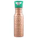VedaVessel 100% Pure Copper Water Bottle 12 oz with Sipper Lid & Straw - Hammered Ayurvedic Small Copper Water Bottle - BPA Free Lid with Spout (Hammered, Forest Green)