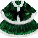 Kid Little Girls Christmas Outfit Santa Claus Velvet Lapel Long Sleeve Dress Princess Party Layered Dresses with Belt (Green, 3-4 Years)