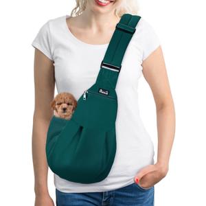 SlowTon Dog Carrier Sling - Thick Padded Shoulder Strap Adjustable Dog Carriers for Small Dogs, Puppy Carrier Purse for Pet Cat with Front Zipper Pocket Safety Belt Machine Washable (AG, S)