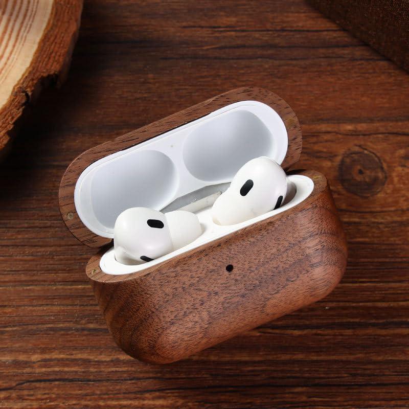 Handmade Natural Wood Case with Wristlet | Full-Body Protective Wood Case for Apple Airpod with Holes for Lanyard (Walnut, Airpod pro 2nd Generation)