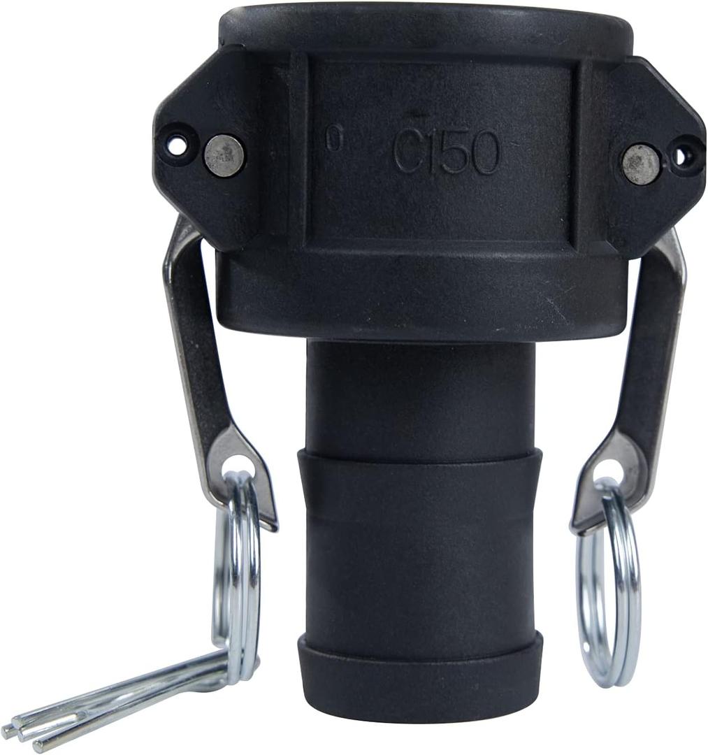 2 pcs Polypropylene Camlock Fittings (1-1/2" Type C) Cam lock Hose Fittings Standard Female Coupler x Hose End With Camlock Gasket Inside Camlock Fittings Poly (1-1/2")