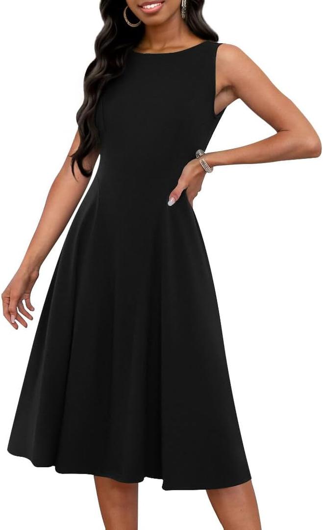 FANDEE Women's Sleeveless Cocktail Dress Vintage A Line Fit and Flare Elegant Midi Dresses for Women with Pockets, 2XL