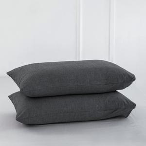 MooMee Bedding Pillowcases Pack of 2 100% Washed Cotton Linen Like Textured Breathable Durable Soft Comfy (Heathered Dark Grey, Standard)