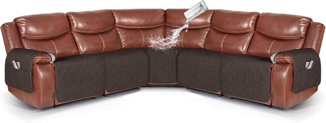 VANSOFY Extra Large Reclining Sectional Couch Covers, Waterproof 5-Piece Sofa Covers for L Shape Sectional Sofa Corner Seater Washable Slipcover for Pets, Dogs(5 Seat Recliner Cover, Chocolate)