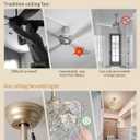SYDACG 20" Gold Crystal Fandelier Ceiling Fan with Light, Mid-Century Chandelier Ceiling Fan with Light Remote Control, 6 Speeds for Bedroom, Nursery, Living Room