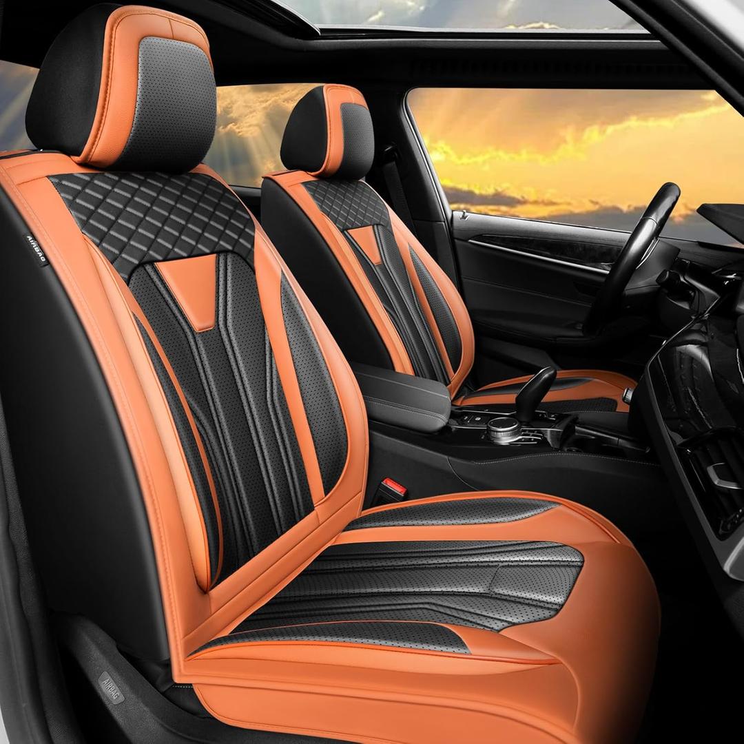 Fit Accord Car Seat Covers Premium Leather for Honda Accord 2012-2024 2025. Waterproof Breathable, Scratch-Resistant & All-Weather Seat Cushion ProtectorFront Seat,Orange&Black