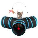 Love's cabin Cat Tunnels for Indoor Cats, Cat Tube Toys 3 Way Collapsible, Pet Play Tunnel with Peek Hole Toy Ball for Kitty, Kitten, Rabbit, Black&Blue, Small Size (23.6"X13"X11")
