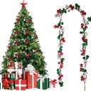 Jenaai 6 Ft Christmas Ball Garland Ornaments Bauble Garland, Red Green Silver Bulb Balls Xmas Tree Shatterproof Hanging Decoration for Fireplace Home Office Stair Holiday Decor