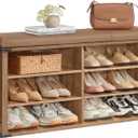 VASAGLE Shoe Storage Bench with Removable Cushion, Shoe Rack with Padded Seat, Entryway Bench with 6 Open Compartmens, Adjustable Shelves, for Hallway, Bedroom, Honey Brown ULSB105K01 (12.2"D x 40.2"W x 20"H)