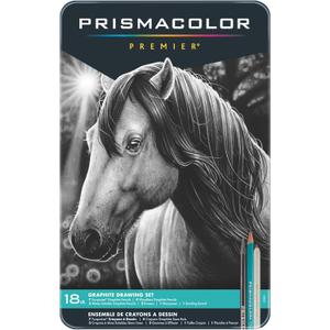 Prismacolor Premier Graphite Drawing Pencils With Erasers & Sharpeners, Adult Coloring, 18-Piece Set