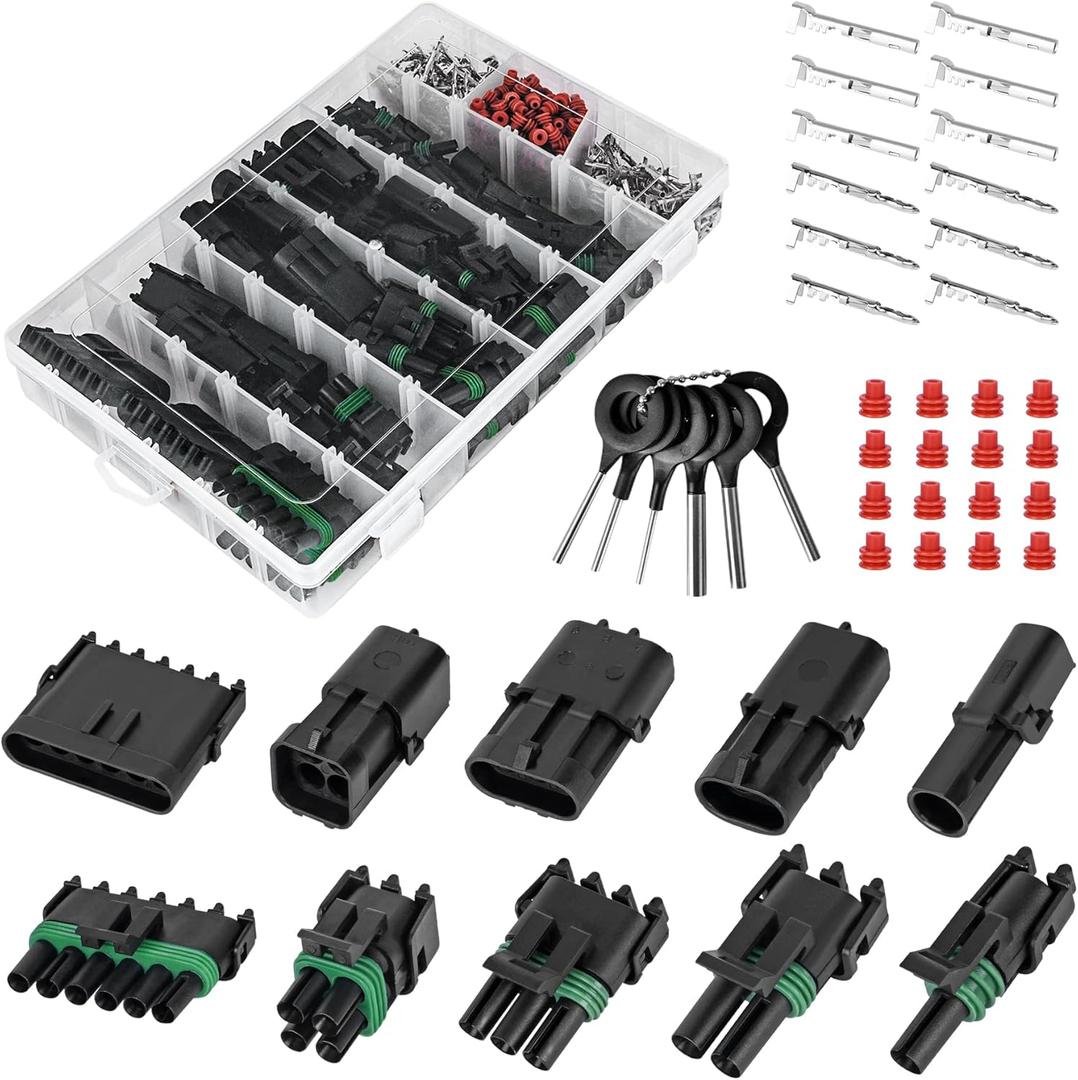 376Pcs 25 Kits Waterproof Automotive Electrical Connectors 1/2/3/4/6 Male&Female Pin 22-14AWG Wire Harness Spark Plug Connector Terminals Plug Kit Car