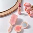 2 Pack Brush Set, Paddle Hair Brush for Women with All Hair Types,Portable Travel Brush,Compact Foldable Brush with Mirror for Purse,Small Pocket Comb(Pink)