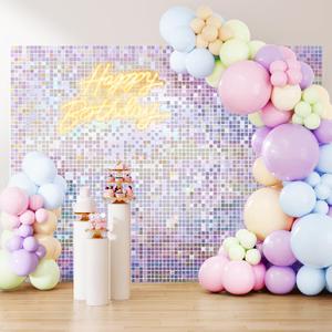 Silver Iridescent Shimmer Wall Backdrop, 49pcs Sequin Panels