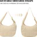 Small Puffer Crescent Underarm Shoulder Bag for Women, Nylon Quilted Purses Handbags with Adjustable Strap, Khaki