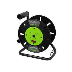 Heavy Duty Extension Cord Storage Reel with 4Grounded Outlets, 10A Circuit Breaker, Retractable Hand Wind, Portable Empty Hand Crank Open Cord Reel for 12/3 14/3 16/3 Gauge Power Cord, Green