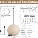 20in Paper Lanterns Plug in Hanging Lamp Off-White 19.7FT Cord | Rice Paper Lamp Lantern Pendant Light Large Globe Japanese Japandi Wabi Sabi Chandelier for Dining Living Room Bedroom 1 Pack, 19.7in