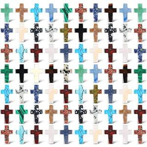 Nuenen 50 Pcs Cross Crystal Stones Bulks 1 Inch Cross Shaped Worry Stone Charm Palm Pocket Stone for crafts Necklace Bracelet Jewelry Making Witchcraft Easter Decor Gift(Elegant)