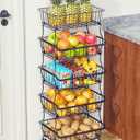 OKZEST 5 Tier Fruit Basket for Kitchen, Stackable Bins Wire Rack with Wheels, Fruit and Vegetable Storage Basket Pantry Food Snack Organizer Shelf, Kitchen Storage Cart for Onion and Potato, Produce (Black)