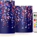 Set of 2 4th of July Red Blue Stars Flameless Candles Remote Timers Independence American Patriotic Pillar Candles for Bedroom Bathroom Outdoor Party Garden Ambient Lighting Decoration