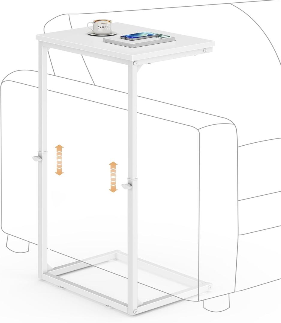 Vagusicc C Shaped End Table for Couch, 33.2'' Extra Tall C Table Adjustable Height Side Table, Small Side Table for Small Spaces, Couch Tables That Slide Under, Tv Tray Table for Living Room, White