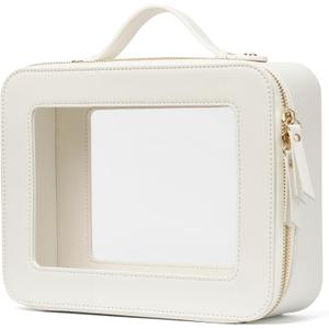 Popvibe Clear Makeup Bag Travel Cosmetic Case Transparent Toiletry Bag with Zipper, Portable Make Up Organizer Traveling Compact Car Bag for Essentials (White)