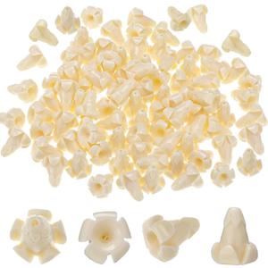 Jutom 100 Pcs Puakenikeni Flower Beads Hawaiian Puakani Flower Beads Bulk Coral Shell Powder for Jewelry Making DIY Crafts Supplies Hair Accessories Hawaiian Party Favors Decorations (Ivory White)