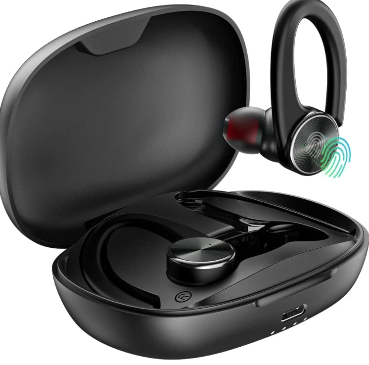 Wireless Earbuds Bluetooth Headphones 80Hrs Playtime Ear Buds IPX7 Waterproof Sports Earphones Wireless Charging Case Over-Ear Earhooks Headest -Black