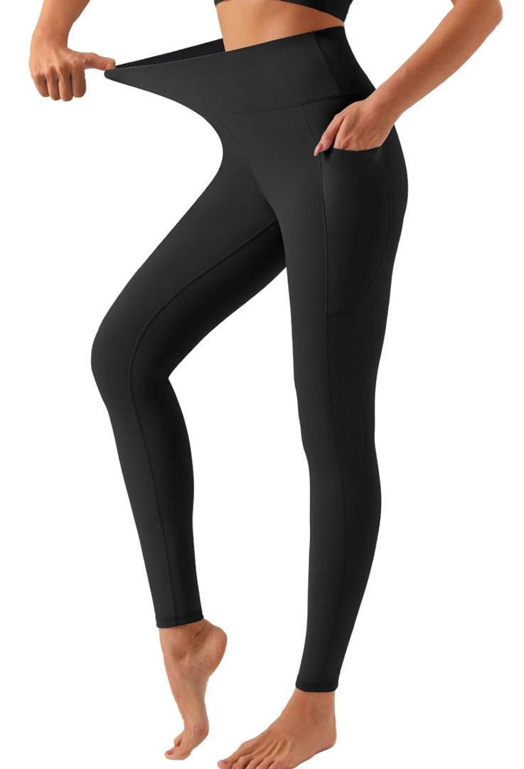 DOTDOG High Waisted Yoga Leggings for Women Tummy Control Legging with 3 Pockets Buttery Soft Compression Workout Yoga Pants L Black