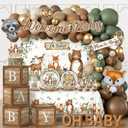 Woodland Baby Shower Decorations,273pcs Woodland Animals Baby Shower Decorations With Plates and Napkins Cups Tablecloth Backdrop Balloon Arch Cake Toppers for Woodland Creatures Baby Shower Supplies