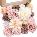 AmyHomie Blush Champagne Artificial Flowers Combo Silk Mix Peony Rose Fake Flowers w/Stem for DIY Wedding Bouquets Centerpieces Arrangements Table Fall Decor Party Bridal Baby Shower Home Decorations