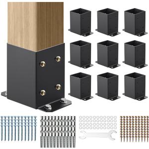 VEVOR 4x4 Post Bracket, 10PC Post Base Brackets, Inner Size 3.6"x3.6" Heavy Duty Powder-Coated Post Anchor Matte Black Wood Post Brackets for Pavilion Deck Railing Support Deck Base Plate