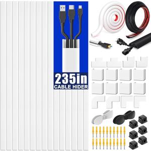 Cord Hider Self-Adhesive 235in(15x L15.7) Cord Covers for Wall Mounted TV Wires on Wall Cable Hider Wall Kit Cable Management Organizer with 78in Wall Cord Hider 6ft Floor Cord Cover-White