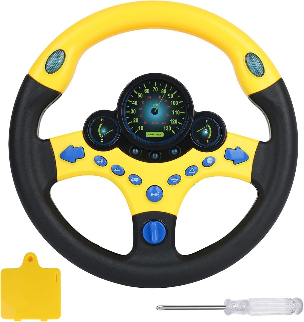 Toy Steering Wheel for Kids with Light and Music,Simulated Driving Toys Gift for Toddlers 3+ (Yellow)