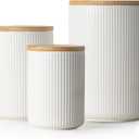 getstar Ceramic Canisters Set with Airtight Lids, Decorative Sugar Flour Container Set for Counter with Embossed Design, 20/40/80 oz Tea Coffee Sugar Jars Set Set of 3