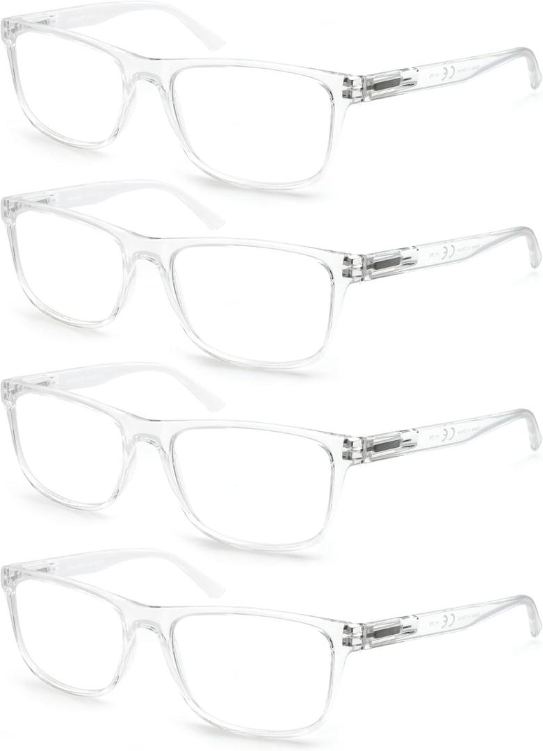 Large Reading Glasses Mens Oversized Wide Readers 1.50 Lightweight Clear Magnifying Cheaters for Men W/Big Head 4 Pack