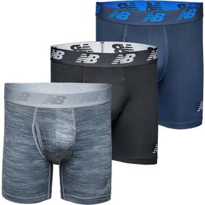 New Balance Men's Performance Boxer Briefs with Fly, Breathable Stretch Underwear, Moisture Wicking, Soft Waistband (3 Pack, 3XL)