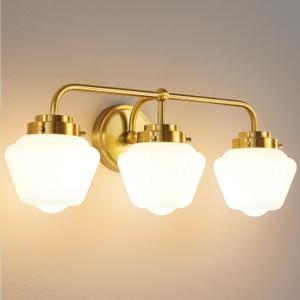 RUIYEY Bathroom Vanity Light Fixtures: 3-Lights Gold Vanity Lights Over Mirror, 17 Inch E26 60W Modern Bathroom Lighting Fixture with Milky White Glass for Bath Restroom