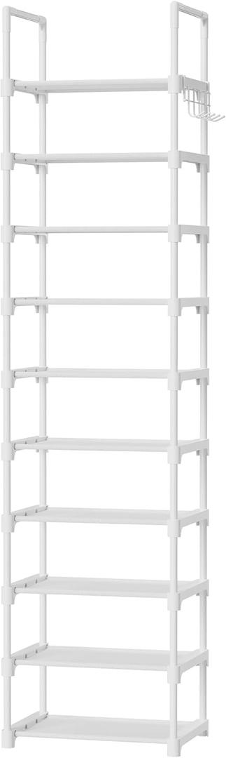 Kitsure Shoe Rack - 10-Tier Shoe Organizer with Detachable Fabric Shelves & Metal Frame, Tall Shoe Rack for Closet, Entrance, Living Room, 16.9"  11.8"  68.5", White